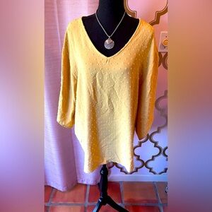 French Dot Textured V-neck Dolman Sleeve Lovely J Top Yellow